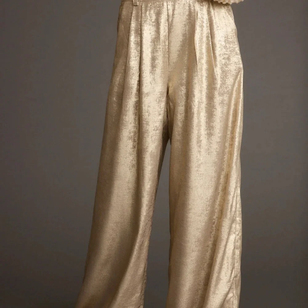 12th Tribe - Elegant Gold Wide-Leg Pants Size 10 / 12 - Picture 3 of 4